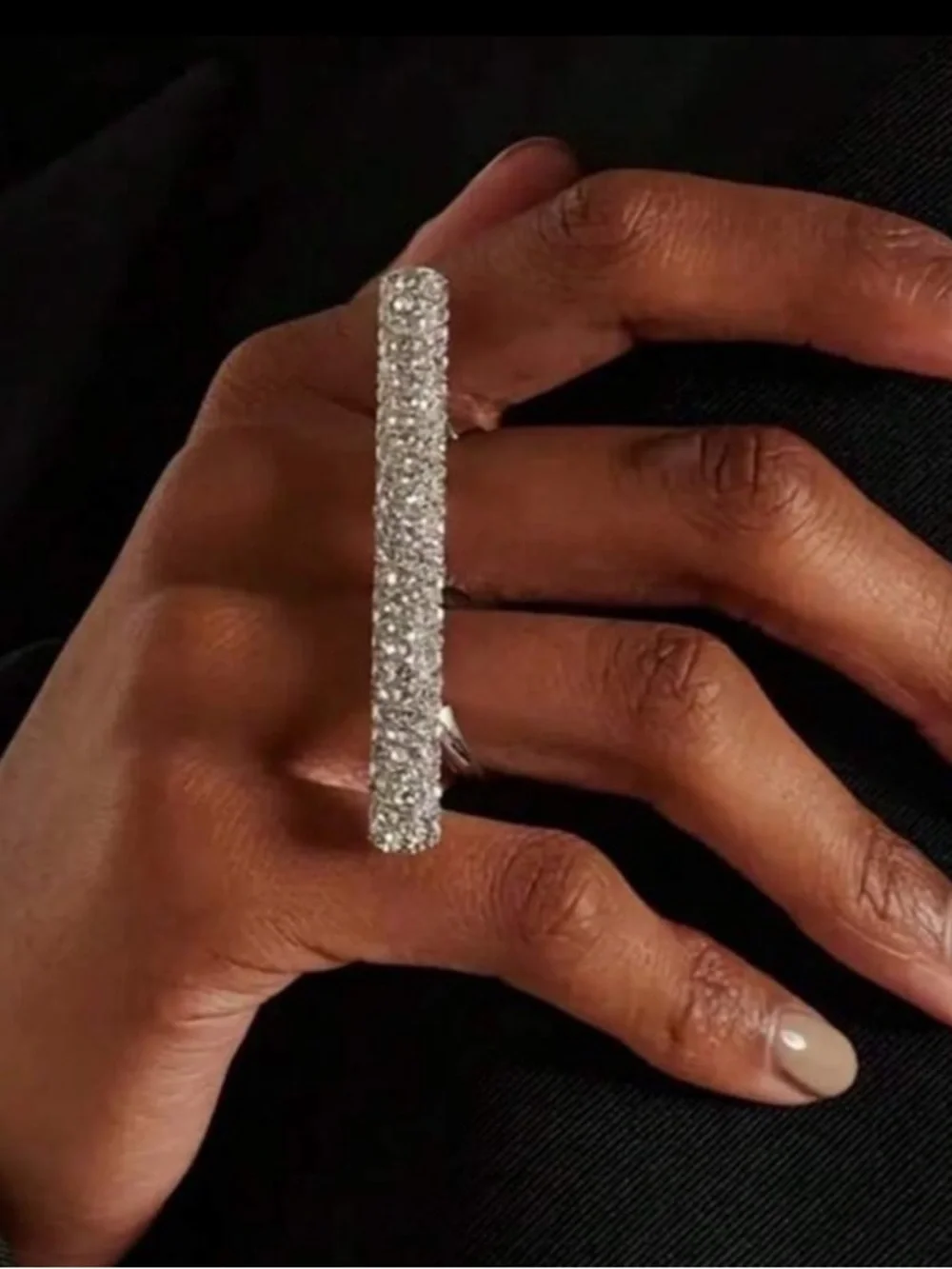 Luxe Silver Crystal Bar Statement Ring